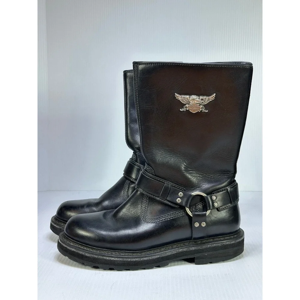 Harley-Davidson Mens Black Leather Harness Biker Boots 95143 Size 10